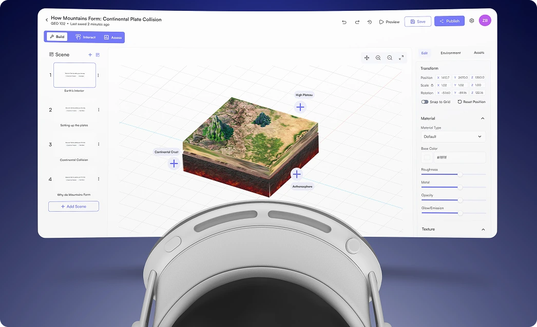 ImmerseVR lesson builder in a VR headset